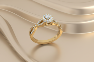 Anillo de Compromiso de Oro de 14K con Doble Halo de Diamantes Naturales Redondos y Tallo Dividido, Joyería de Diamantes de Alta Calidad, Pedidos al por Mayor Disponibles - Product Image 6