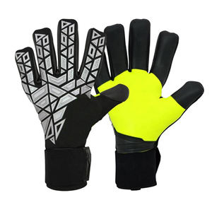 Gants de gardien de but en cuir personnalisés Noir Jaune Poignée géométrique Respirant Antidérapant Durable Doigts complets Imperméable Poignet réglable - Product Image 1