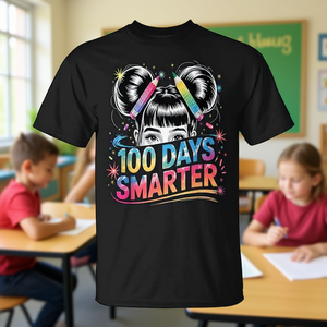 T-Shirt à manches courtes et col rond pour filles, impression numérique, pour la rentrée scolaire, 100 Days Smarter Girls - Product Image 3