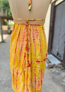 Yellow and Red Tie-Dye Silk <b>Satin</b> <b>Dress</b> Beautiful Vintage Indian <b>Wedding</b> and Summer Wear Elegant Vintage Silk <b>Dress</b> - Product Image 3