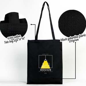 Wholesale Black Cotton Tote <b>Bag</b> 14x16 Medium Size Canvas Custom Printed Letter <b>Long</b> Heat Transfer Recyclable for Advertising - Product Image 6