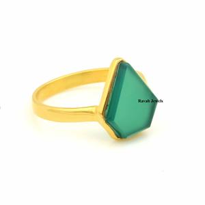 Wholesale Custom 925 Sterling Silver Eternity Vermeil <b>Ring</b> Natural Green Onyx 18K Bezel <b>Rhodium</b> Plating Fine <b>Rings</b> for Party - Product Image 5