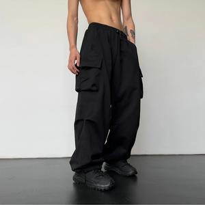 Pantalon de jogging décontracté en coton pour hommes, pantalon streetwear à jambe large et taille élastique de couleur unie pour printemps et été - Product Image 3