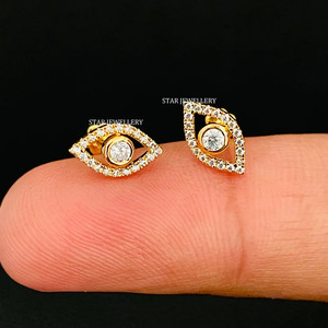 14K Oro Sólido Diamante Natural Evil Eye Ear Piercing Joyería Fina. - Product Image 4