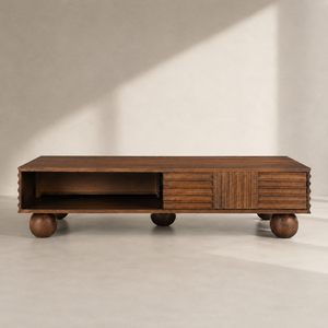 Mesa de Centro de Madera de Mango Sólida con Mosaico y Cajón, Diseño Acanalado, Moderna, para Sala de Estar, Muebles Personalizados de la India - Product Image 3