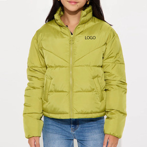Chaqueta acolchada para niñas, cuello alto, cierre de cremallera y bolsillo, tela de poliéster, logotipo personalizado ajustable y transpirable con mangas completas - Product Image 1