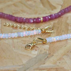 Collier fin en argent sterling 925 pour femmes, taille 16 pouces, avec rubis naturel et opale blanche, cadeau d'anniversaire et de mariage - Product Image 2