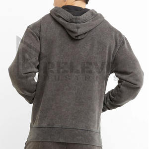 Sweat à capuche surdimensionné noir de haute qualité pour hommes Streetwear lavage à l'acide broderie en détresse 100% coton vêtements pour tous - Product Image 3