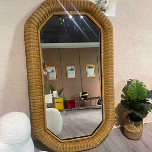 Marco de ratán de alta definición de longitud completa arqueado, espejo de suelo, arco grande, espejo de tocador de cuerpo completo, decoración de espejo de pared - Product Image 1