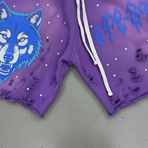 Shorts unisexes en molleton français uni, sans motif, avec strass, de haute qualité, grammage lourd, impression personnalisée du logo - Product Image 4