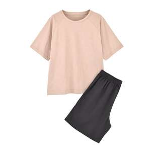 Conjunto de pantalones cortos informales de verano de alta calidad, de algodón grueso Jersey, pantalones cortos de manga corta, transpirables, holgados, sólidos - Product Image 2