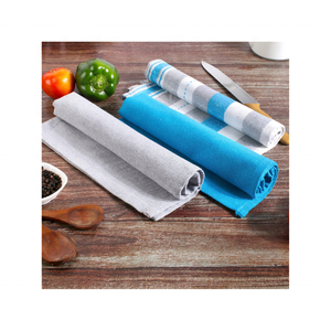 Serviettes de cuisine à rayures bleues brodées professionnelles 100% coton léger recyclable écologique paquet de trois pour un usage domestique - Product Image 4