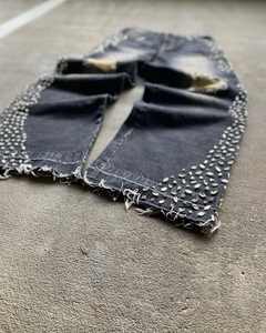 กางเกงยีนส์ทรงขาบานแบบวินเทจ ยี่ห้อ LEMBRO INDUSTRY ผ้าเดนิมเนื้อแน่น สีซันวอช ระบายอากาศได้ดี เหมาะสำหรับฤดูใบไม้ร่วงและฤดูหนาว สไตล์สตรีทแวร์ ประดับเพชรและคริสตัล รับผลิตแบบ OEM - Product Image 2