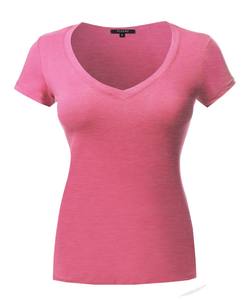 Spandex algodón peinado suave liso profundo cuello en V transpirable acanalado camiseta Mujer al por mayor con impresión personalizada - Product Image 2