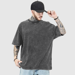 Camiseta lavada de peso pesado con serigrafía personalizada, ropa de calle bordada, 100% de algodón, camiseta de lavado ácido Vintage en blanco para hombres - Product Image 1