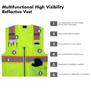 Chaleco DE SEGURIDAD reflectante de alta visibilidad Chaqueta de malla de poliéster transpirable con bolsillos - Product Image 6