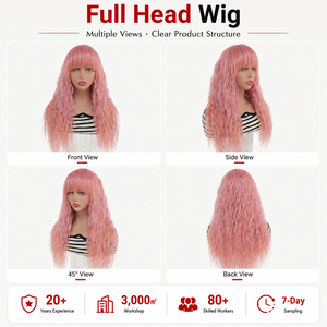 Perruque synthétique longue ondulée rose pastel avec <span class=keywords><strong>frange</strong></span> droite, effet vague d'eau, résistante à la chaleur, bonnet ajustable, pour cosplay, Lolita, fête, densité 130% - Product Image 2