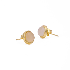 Women's White Chalcedony <b>Handmade</b> Gemstone Stud <b>Earrings</b> Gold Plated Minimalist Studs Trendy Fashion Wholesale - Product Image 4