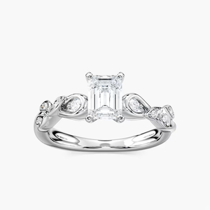 Anillo de Compromiso Vintage con Diamante Cultivado en Laboratorio de Corte Esmeralda de 1.10 CTW, Diseño de Hojas y Enredaderas, Certificado IGI, Oro Sólido de 14K, Anillo de Novia - Product Image 4