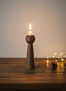 Bougeoir en bois à six colonnes, idéal pour la décoration intérieure, centre de table et éclairage festif, fabriqué à la main en Inde - Product Image 2