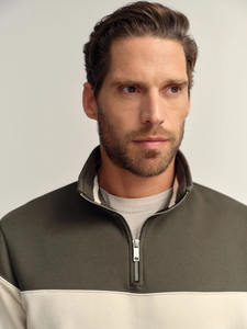 Sudadera de Hombre con Bloques de Color, Cierre de Cremallera de un Cuarto, Informal, de Algodón, Estilo Urbano Ligero, Personalizable OEM - Product Image 4