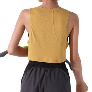 Women's Premium Quality Gym Workout Tank <b>Tops</b> Casual Fitness Design Front Logo Solid Color Breathable Slim Fit 100% Cotton - Product Image 5