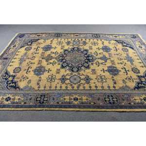 Alfombra Turca de 6.4x9.6 pies, Alfombra Grande Vintage, Alfombra de Lana con Puntos Azules y Amarillos - Product Image 3