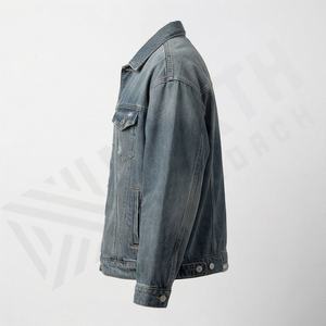 Chaqueta vaquera de algodón crudo degradado hecha a medida, nueva, transpirable, para mujer, con solapa corta, desgastada y lavada, elegante, para otoño e invierno. - Product Image 3