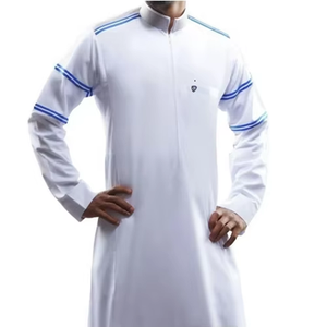 Customized Size <b>White</b> Hijazi Brand Patchwork Design Traditional Muslim Thobes Breathable Lightweight Cotton Wedding Attire for - Product Image 2