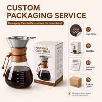 Cafetière à filtre en verre personnalisable avec logo, faible MOQ, 400ml, 600ml, 800ml, 1000ml, avec filtre en acier inoxydable