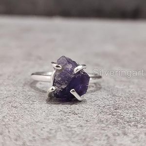 Rough Women's <b>Ring</b> Natural <b>Amethyst</b> Gemstone February Birthstone Prong Band Christmas Handmade Jewelry 925 Sterling Silver <b>Ring</b> - Product Image 5