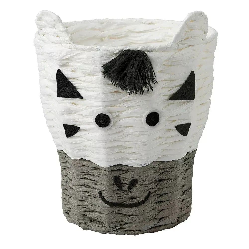 2023 Whimsical Shaped Zebra Wastebasket In White And Grey With Black Decorative Accents for Child's Room Kid Hamper In Nursery