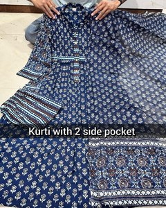 Conjunto de Kurti Estampado Jaipur para Mujer |   Tela Suave de Malmal con Dupatta y Bolsillos Laterales, Diseño Étnico, Ropa Étnica para Mujer - Product Image 4