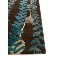 Tapis en laine et viscose tufté à la main Hacienda marron foncé/bleu sarcelle, motif floral, design Tra-14737, pour salon, couloir, rectangulaire, rayé