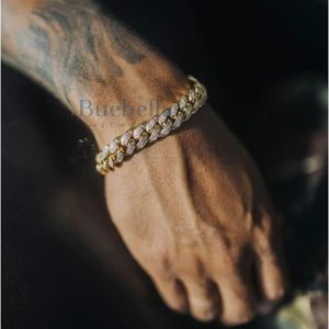 12mm 18k Gold Plated Hip Hop Style Moissanite <b>Bracelet</b> Diamond Prong & Iced Cuban Chain for Men Fine Men's Bangles - Product Image 2