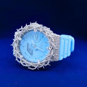 Reloj de Oro Amarillo Cuadrado con Moissanita, Aprobado por el Probador de Diamantes |   Esqueleto con Incrustaciones de Diamantes de Lujo VVS al por Mayor - Product Image 6