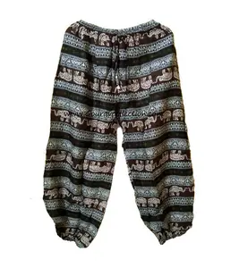 Celana Harem Wanita Motif Gajah Pakaian Yoga Rayon Lounge Memakai Celana Desain Bohemian Hippie Pakaian Boho GC-AP-331