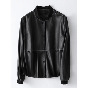 Chaqueta Corta de Cuero Estilo Urbano para Mujer, Nueva, con Mangas de Cuero, Chaqueta Corta de Cuero para Mujer - Product Image 5