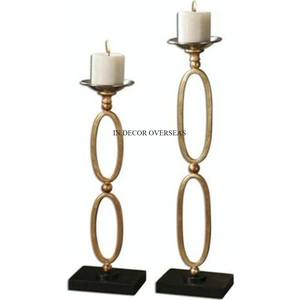 Lujosa calidad Metal Fancy diseño antiguo textura y chapado en oro conjunto de 2 portavelas de La India en precio impresionante - Product Image 2