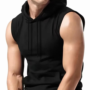 Custom Men's <b>Sleeveless</b> <b>Hoodie</b> Streetwear Style Pullover with Logo Print 100% Cotton for Gym Sports - Product Image 1