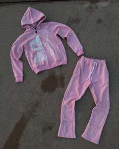 Ensemble deux pièces personnalisé d'un poids lourd Rhinestone multicolore sérigraphie survêtement à fermeture éclair survêtement - Product Image 4