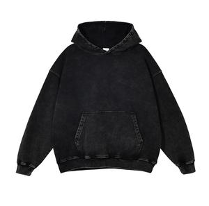 New Deal <b>Trendy</b> Vintage Custom French Terry <b>Hoodie</b> Heavyweight Acid Washed Grey Embroidery Wash <b>Hoodie</b> for Men - Product Image 5