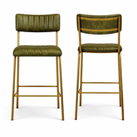 Tabouret de bar en cuir véritable, style antique, avec revêtement côtelé, structure métallique, design industriel, pour bar à domicile, salle à manger, salon, villa, hôtel