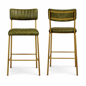 Real Leather Bar <b>Stool</b> Metal Frame Industrial Design <b>Dining</b> Living Room Villa Hotel Restaurant Contract Furniture Ribbed - Product Image 5