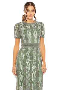 Elegante lentejuelas con cuentas y cuentas hombro Aline cuerpo forma una manga vestido de noche vestido de fiesta vestido largo - Product Image 3