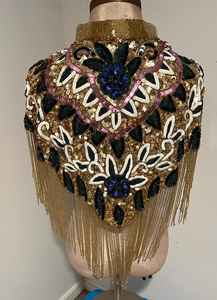 Elegante capa burlesca con hebras de cuentas lentejuelas hermosa silueta recta sujeta el cuello envoltura festiva para ocasiones de Club - Product Image 6