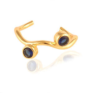 Attractive Look New Design Blue Iolite <b>Quartz</b> Gold Plated Double Stone Adjustable <b>Ring</b> Minimalist Engagement <b>Ring</b> Jewelry Design - Product Image 1