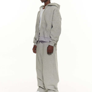 Ensemble survêtement surdimensionné personnalisé Ville Sports, sweat-shirts à double fermeture éclair et pantalon de survêtement, survêtement streetwear pour hommes - Product Image 2