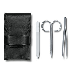 Ensemble de manucure 3 pièces en acier inoxydable, outils droits et pointus pour cuticules, ciseaux à ongles, pince à épiler, lime à ongles avec pochette noire pour soins des adultes - Product Image 1