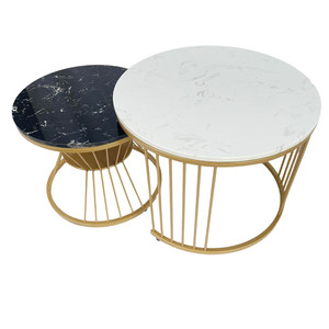 Mesa de Sofá Redonda Doble con Tapa de Piedra y Patas de Hierro Amarillo 60x60x45cm TT68165 - Product Image 2